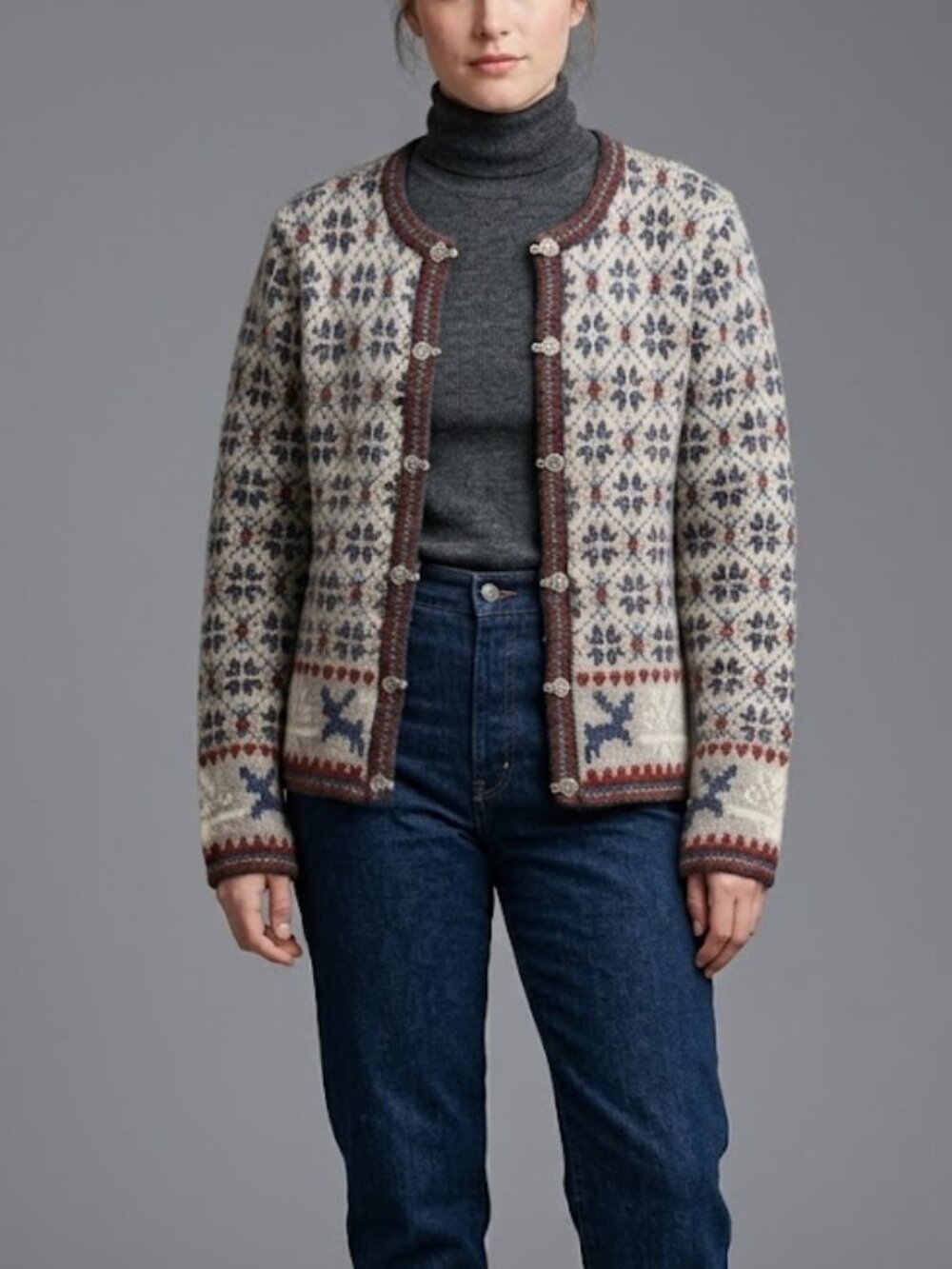 WOOLRICH Vintage 90's Nordic Reindeer 100% Wool Cardigan Medium
